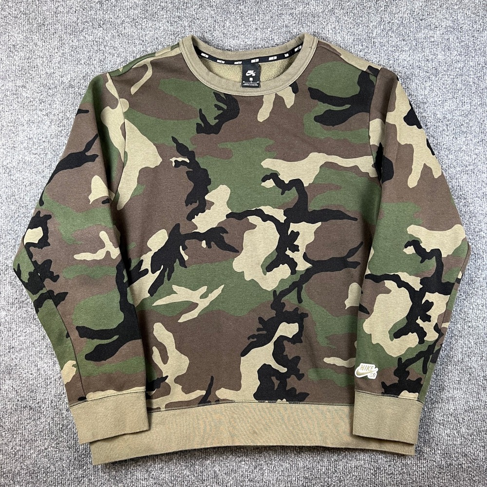 Nike SB Sweatshirt Mens XL Green Camo Crewneck Skater Pullover AT9768